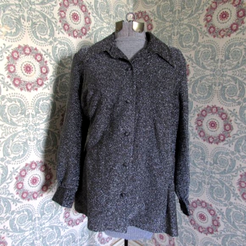 VINTAGE 1970s Metallic Glam Disco Button Down Womens Shirt